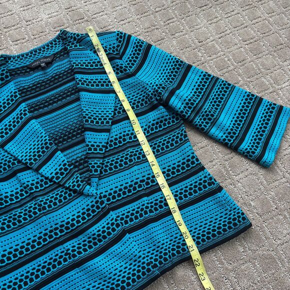 Ming Wang Knit Cardigan Sweater Jacket Women's MP Blue Black Stripe Open Career - Picture 6 of 7